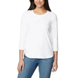 KIRKLAND Signature Women's 3/4 Sleeve Boatneck Cotton Slub Tee (White, Small)